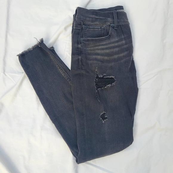 Express Denim - Express black mid-rise ripped distressed skinny jeans